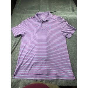 Peter Millar Seaside Wash Mens Large Purple Aqua Stripe Golf Polo Shirt L